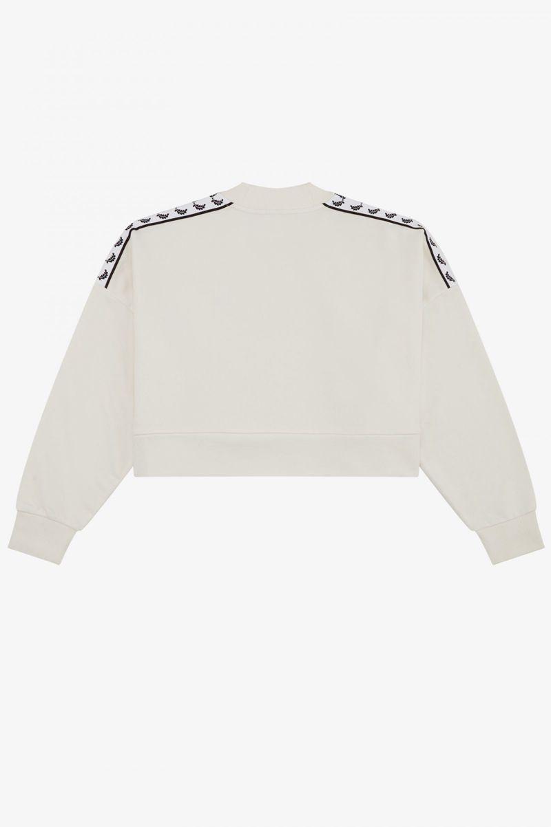 White Fred Perry Taped Women's Sweatshirts | PH 2014OKIR